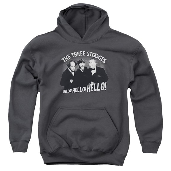 Three Stooges Hello Again Youth Pullover Hoodie Sweatshirt Charcoal