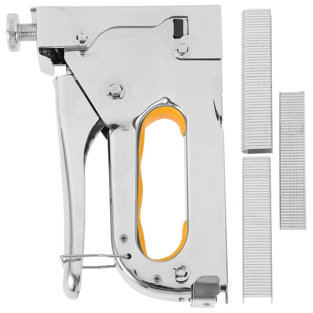 KAKOWELY staple tool 1Pc 3 In 1 Multi Function U Nail Multiple Use Manual Nail Tool U Nail Staple Device with 200Pcs 8mm Door Type Nails 200Pcs 12mm U Type Nails 200Pcs 100mm T Type Nails (Silver)
