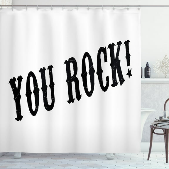 You Rock Shower Curtain, Stamp Look Monochrome Motivational Saying Grunge Style Simplistic Print, Fabric Bathroom Set with Hooks, 69W X 75L Inches Long, Charcoal Grey White, by Ambesonne