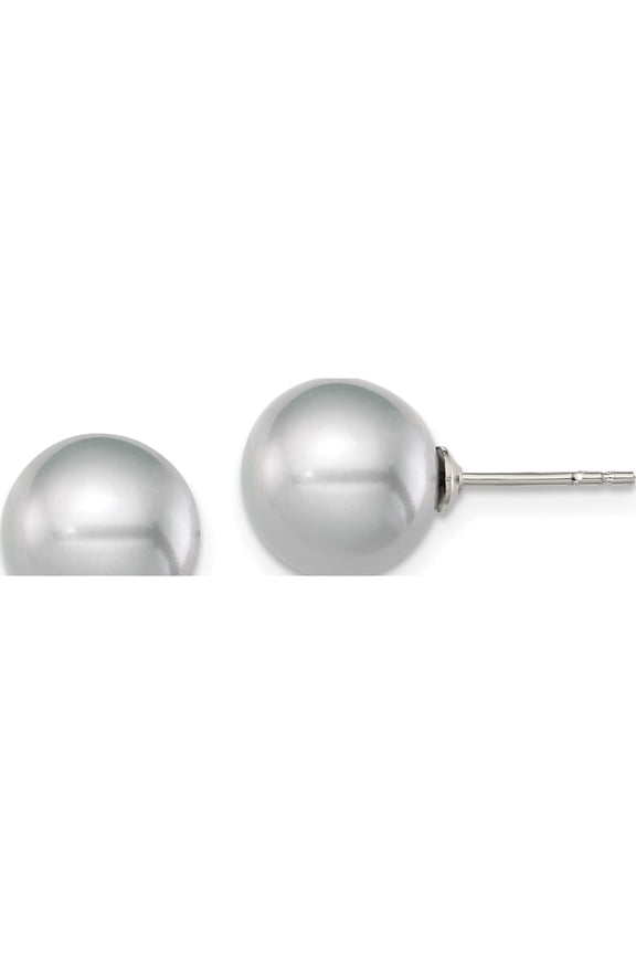 Sterling Silver Rh-Plated 9-10mm Grey Fw Cultured Round Pearl Stud Earrings Made In Canada qe12716