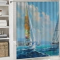 thumbnail image 6 of Awypu Bathroom Shower Curtain Set with Hooks Ocean Sailboat Picture Modern Coastal Painting White, 6 of 7