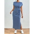 thumbnail image 3 of Sexy Dance Women's Summer Striped Short Sleeve T Shirt Dress Casual Tie Waist Bech Long Sundress Ladies Office T Shirt Dresses blue XL, 3 of 8