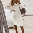 thumbnail image 2 of Lovskoo Women's Sweater Dress 2025 Casual Fashion V Neck Solid Dress Long Sleeve Knitting Sweater Dress White, 2 of 7