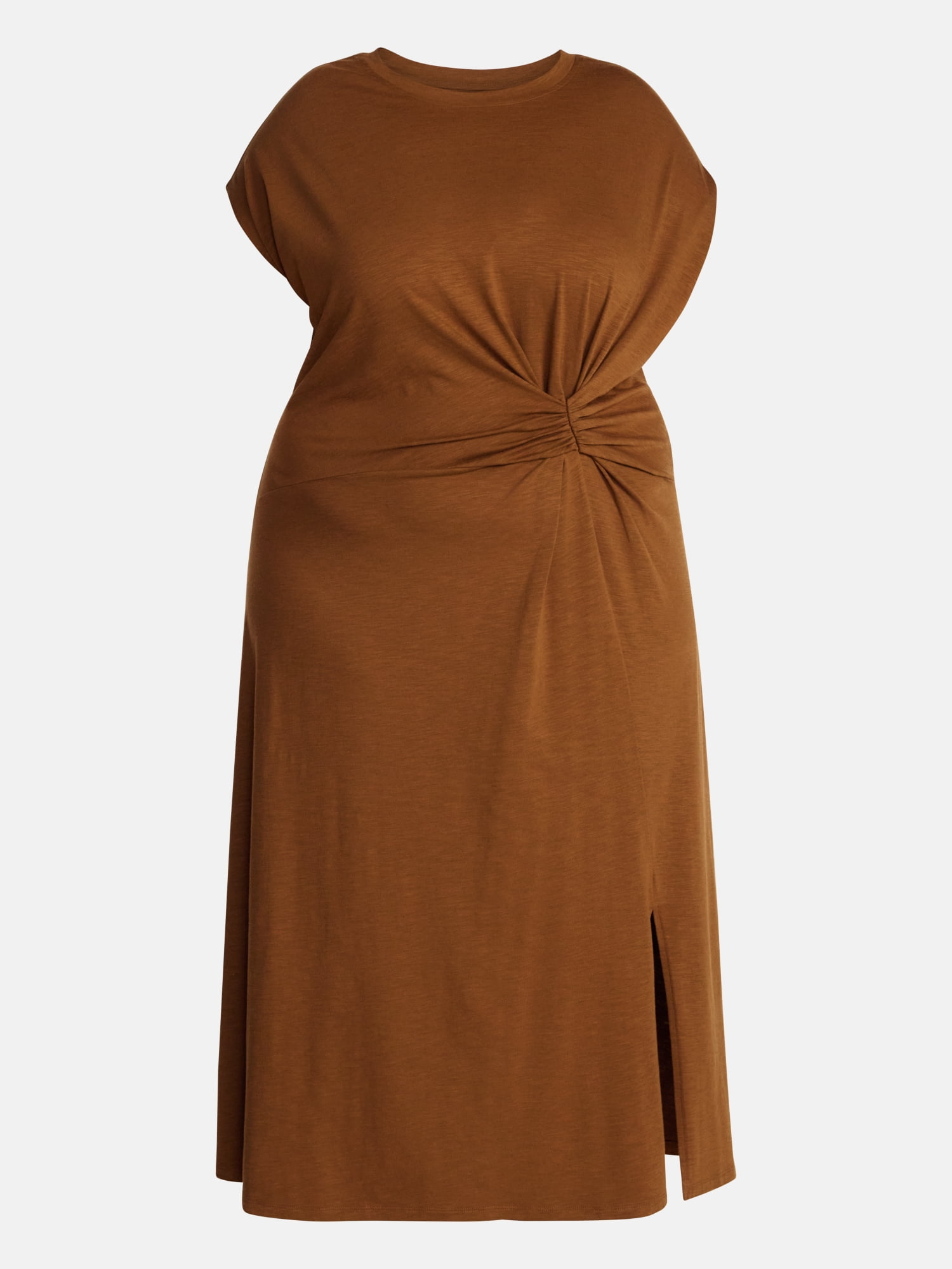 Terra & Sky Women's Plus Ruched Front Maxi Dress with Short Sleeves, Sizes 0X-5X