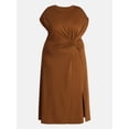 thumbnail image 4 of Terra & Sky Women's Plus Ruched Front Maxi Dress with Short Sleeves, Sizes 0X-5X, 4 of 5