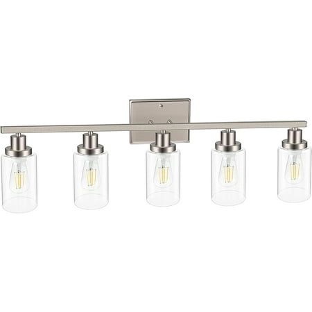 

YIGOU 5-Light Wall Sconces Modern Vanity Light Fixture with Clear Glass Shade Matt Nickel Wall Light for Mirror Bedroom Hallway E26 Base (Bulbs Not Included)