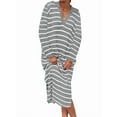 thumbnail image 2 of Womens Striped Sweater Dress Fall Chunky Knit V Neck Collared Long Sleeve Slit Loose Midi Dresses Grey XXL, 2 of 7