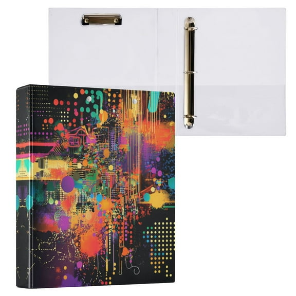 Data Streams Pattern 3 Ring Hardcover Binders 1.5in Round Rings for Letter-Size Folder Paper Organizer Pockets for Office Student Recipe