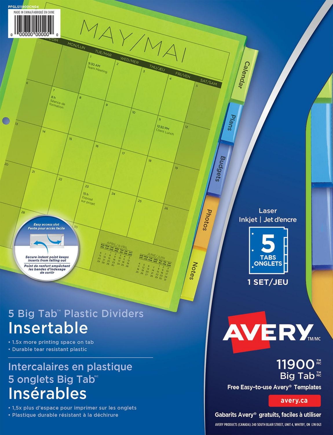 Avery Big Tab Insertable Plastic Dividers, 9¼" x 11⅛", 5 Tabs, 1 Set - 11900