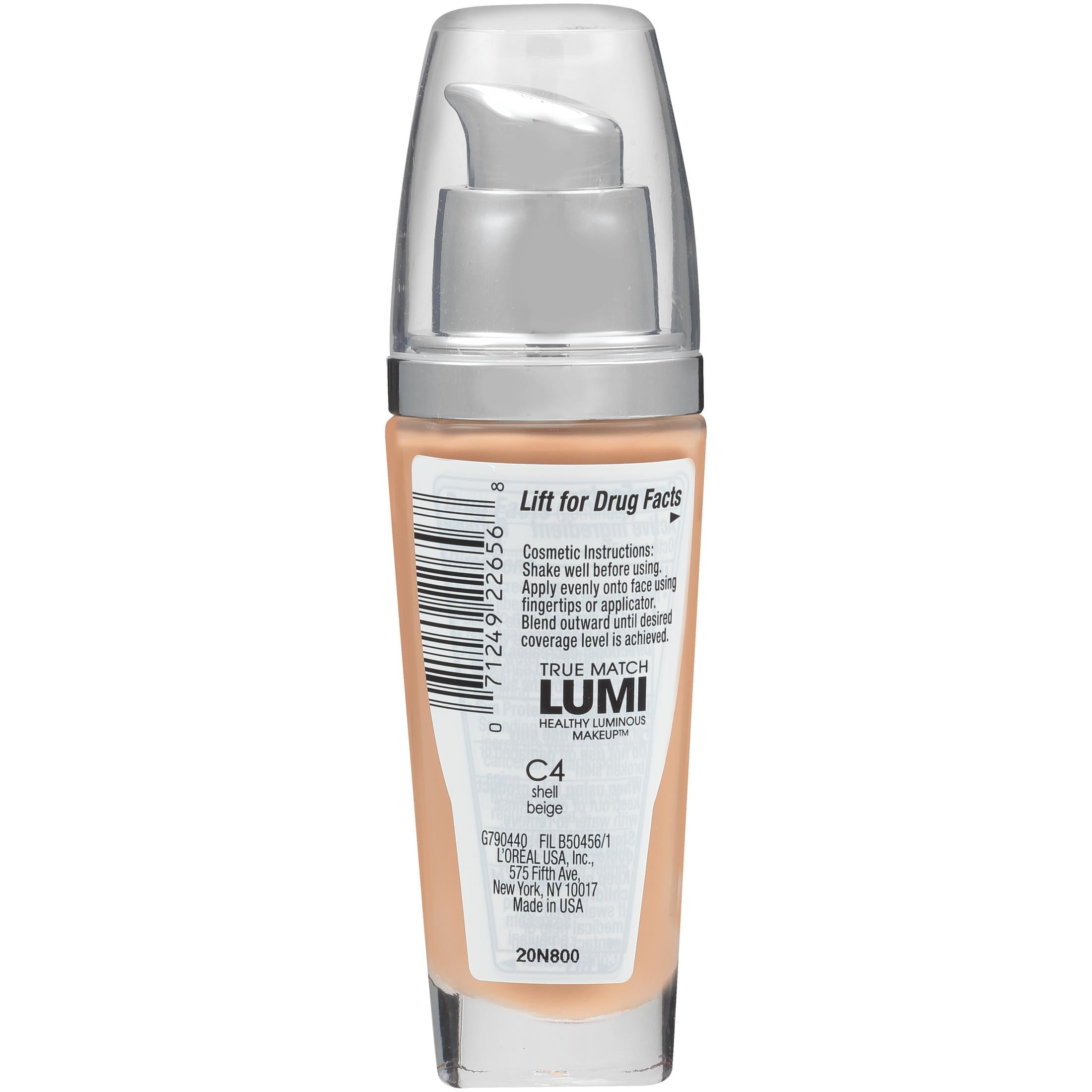 (2 pack) L'Oreal Paris True Match Lumi SPF 20 Liquid Foundation Makeup, C4 Shell Beige, 1 fl oz
