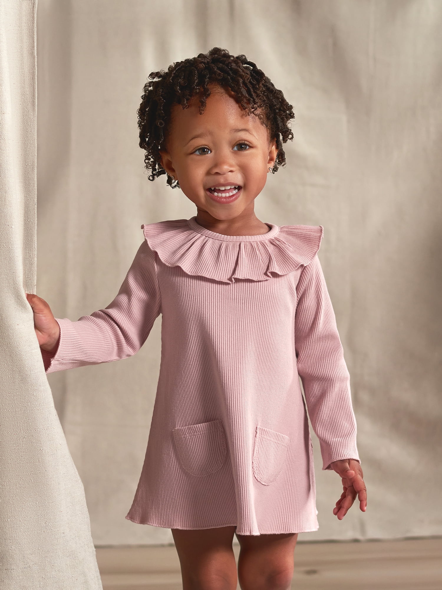 Modern Moments by Gerber Baby Girl Ribbed Long Sleeve Dress & Diaper Cover Outfit Set, 2 Piece, Sizes 0/3-24 Months