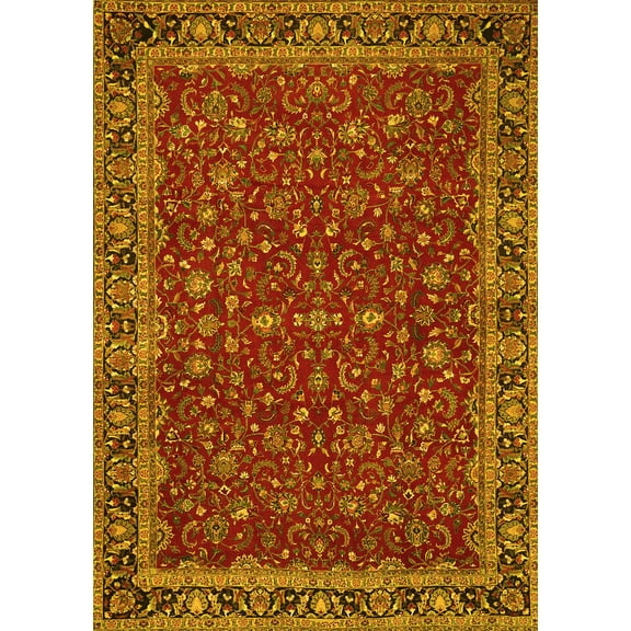 Ahgly Company Machine Washable Indoor Rectangle Persian Yellow Traditional Area Rugs, 5' x 7'
