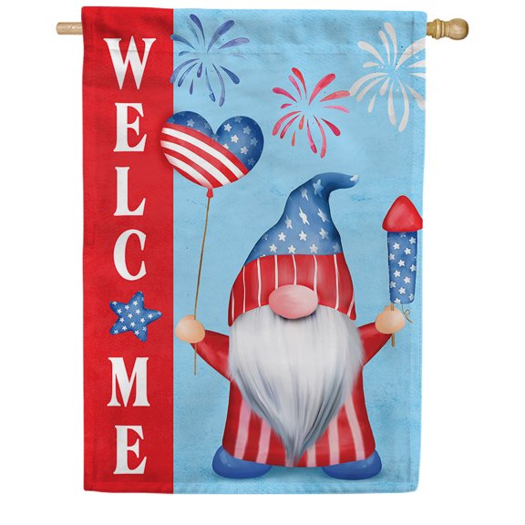 America Forever Celebrate 4th of July Patriotic Gnome House Flag 28 x 40 inch Fourth Celebration Fireworks Stars and Stripes American Independence Day Yard Outdoor Decoration