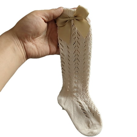 

Amuver Baby Girl Bowknot Stockings Cut Out Medium Tube Socks Monochrome Simple Design Socks