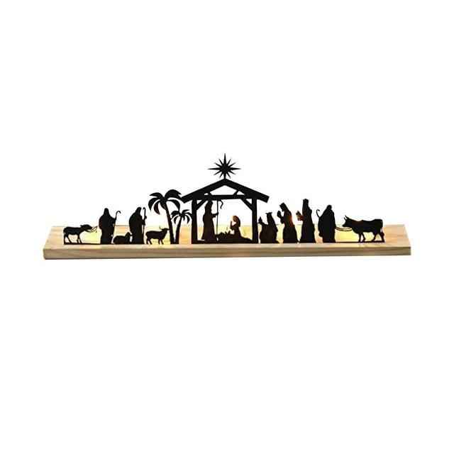 Nacimiento navideño de metal con base de madera, esculturas y manualidades para repisa. 30 CENTIMETROS