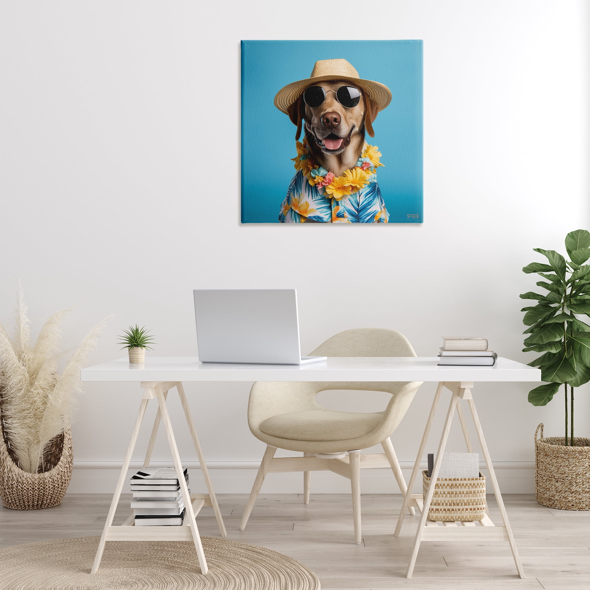Stupell Industries Dog with Aloha Shirt Animals & Insects Painting Gallery Wrapped Canvas Art Print Wall Art, 30 x 30