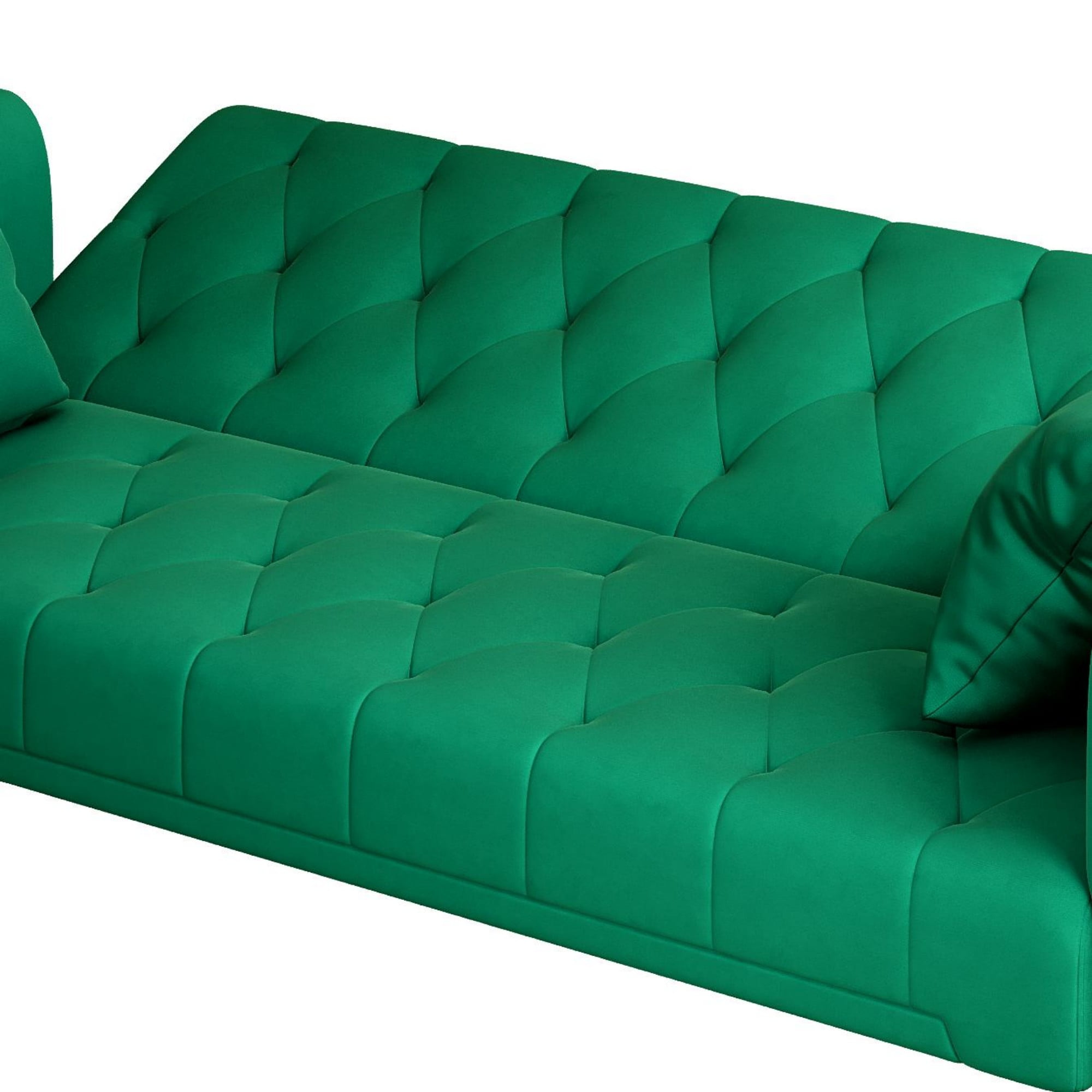 Jopath Velvet Futon Sofa Bed,Convertible Sleeper Couchwith Adjustable Backres & 2 Pillows for Small Spaces,Living Room,Green02