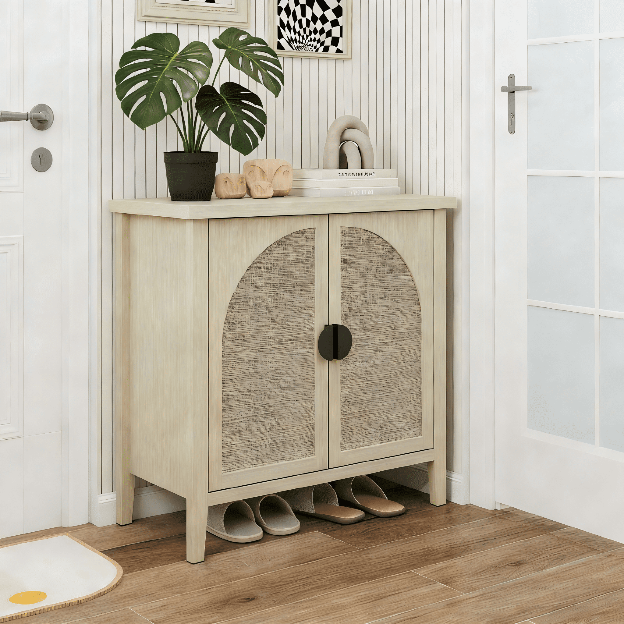 Gewnee Rattan 2 Door Cabinet, Suitable for Bedroom, Living Room, Study