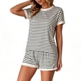 thumbnail image 2 of Kaemgyyd 2 Piece Lounge Sets for Women Summer Striped Crew Neck Top Shorts Matching Sets Color Block Sleepwear（Black,Medium）, 2 of 6