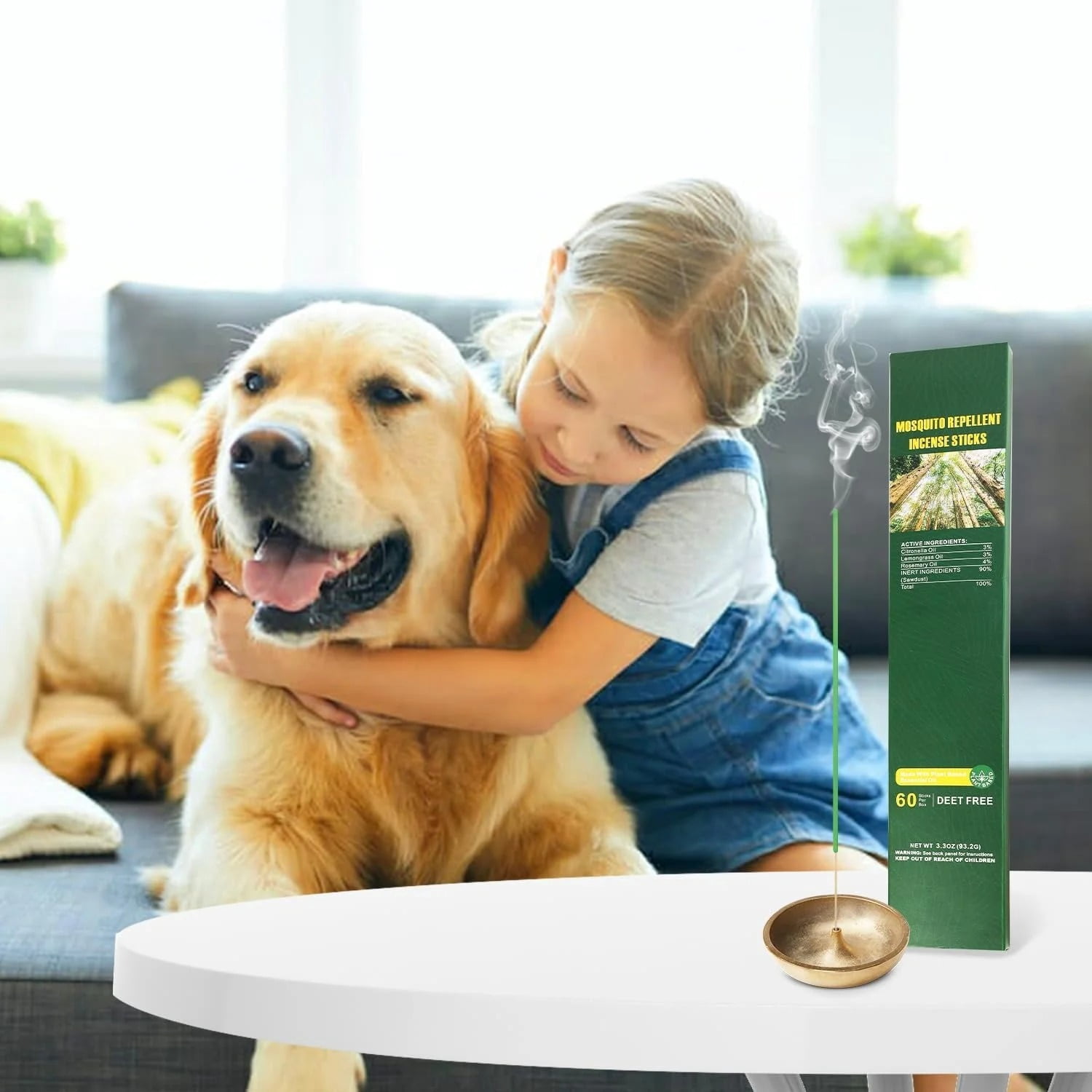 Plant Based Outdoor Mosquito Repellent Incense Sticks, 3.3oz, 60 Pieces Box
