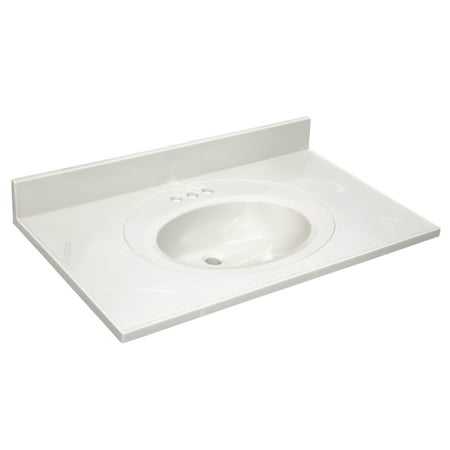 Design House Cultured Marble 37" x 22" Single Bowl Vanity Top with Backsplash and Centerset Mount, Ivory Swirl