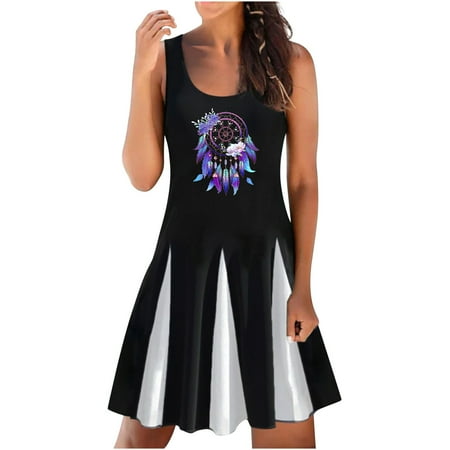 

Juebong Women s Summer Flowy Dresses Plus Size Dresses Long Sleeve Maxi Dress Dresses for Women Casual Summer Floral Beach Print Sleeveless Crewneck Casual Loose Tank Dress