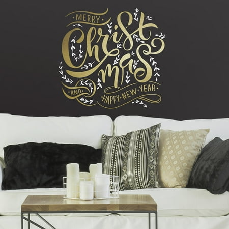 Spongebob Christmas Quotes Merry Christmas Quote Peel and Stick Giant Wall Decals With Metallic Ink ()