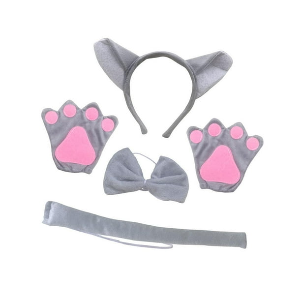 Accesorios para disfraz de lobo para niños, diadema con orejas de Halloween, patas, pajarita y cola sin falda