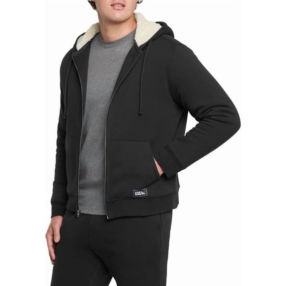 Eddie Bauer Men's Shearling-Lined Full-Zip Hoodie, Heavyweight Fleece, Relaxed Fit (BLACK/SMALL)
