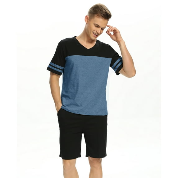 MintLimit Men's Pajama Set Short Sleeve Sleepwear Lounge Pajamas Set for Men Cotton 2 Piece Pj Sets