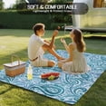 thumbnail image 4 of Light Blue Teal Outdoor Rug for Patio/Deck/Porch, Non-Slip Large Area Rug 5 x 8 Ft, Retro Botanical Abstract Art Indoor Outdoor Rugs Washable Area Rugs, Reversible Camping Rug Carpet Runner, 4 of 8