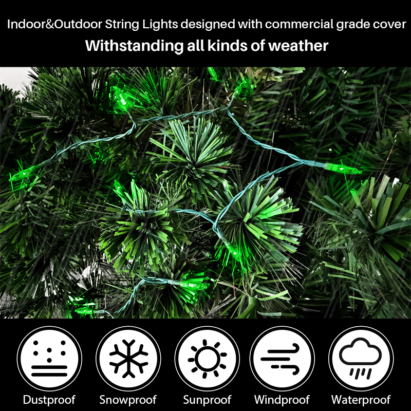 3 Pack 50 LED Outdoor Christmas Lights, 16 FT Mini String Light with 9 Modes & 6 Hour Timer, Waterproof Battery Operated for Indoor Outdoor Patio Garden Party Tree Valentine's Day Decoration, green