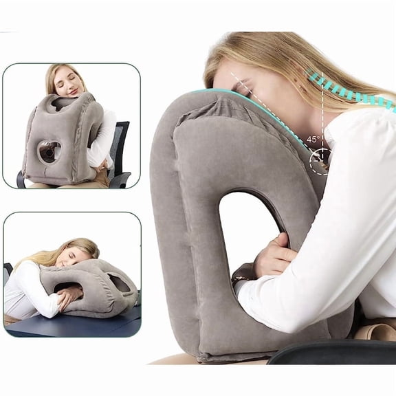 SanGlyptic Travel Pillow, Inflatable Neck Pillow Used for Airplanes/Cars/Buses/Trains/Office- with Quick Inflation Pump & Storage Bag, Gray