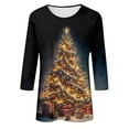 thumbnail image 3 of Hvot&aat Women's Glitter Christmas Tree Sweatshirts Casual 3/4 Sleeve Blouses Loose Crewneck Pullover Color Block Tunic Shirts, 3 of 3