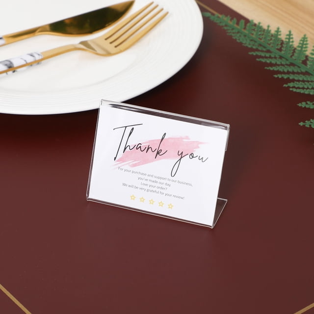 HINTRMENT 25Pcs Clear Acrylic Table Signs for Office Use L Shaped Menu Holder Price Display