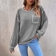 thumbnail image 3 of Suéter holgado de cuello redondo con bolsillo en el pecho para otoño/invierno, talla XL, manga murciélago, top de punto gris, 3 of 6