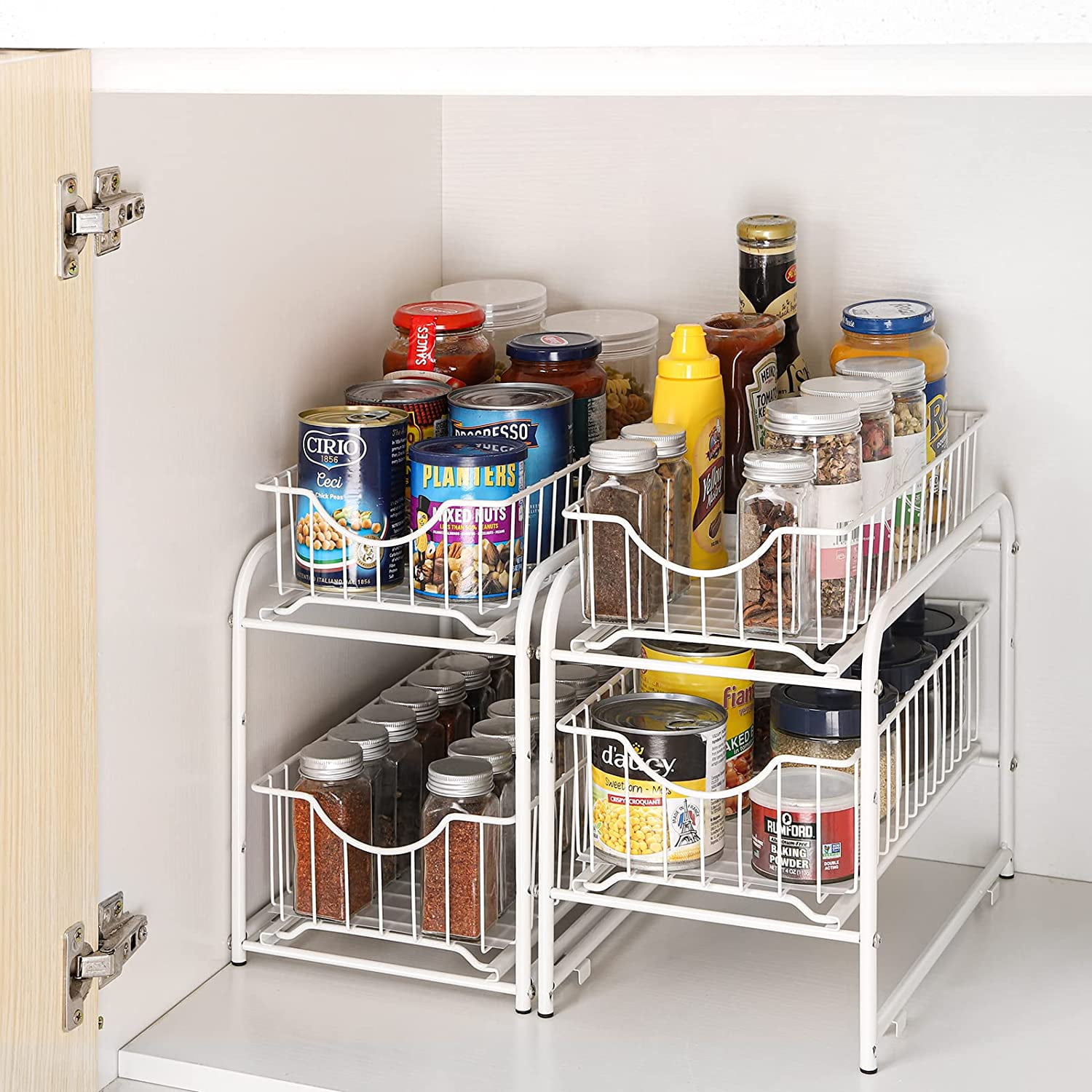 dusasa under sink organizers and storage with sliding storage drawer, 2  tier sliding cabinet basket organizer drawer with hoo