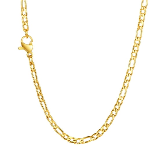 Vnox Figaro Chain Necklace 15.7-24 Inches, 3MM Stainless Steel 18k Gold Plated Figaro Link Chain for Men and Women