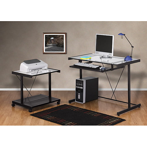 Computer Desk And Printer Cart Value Bundle Black Metal And Glass