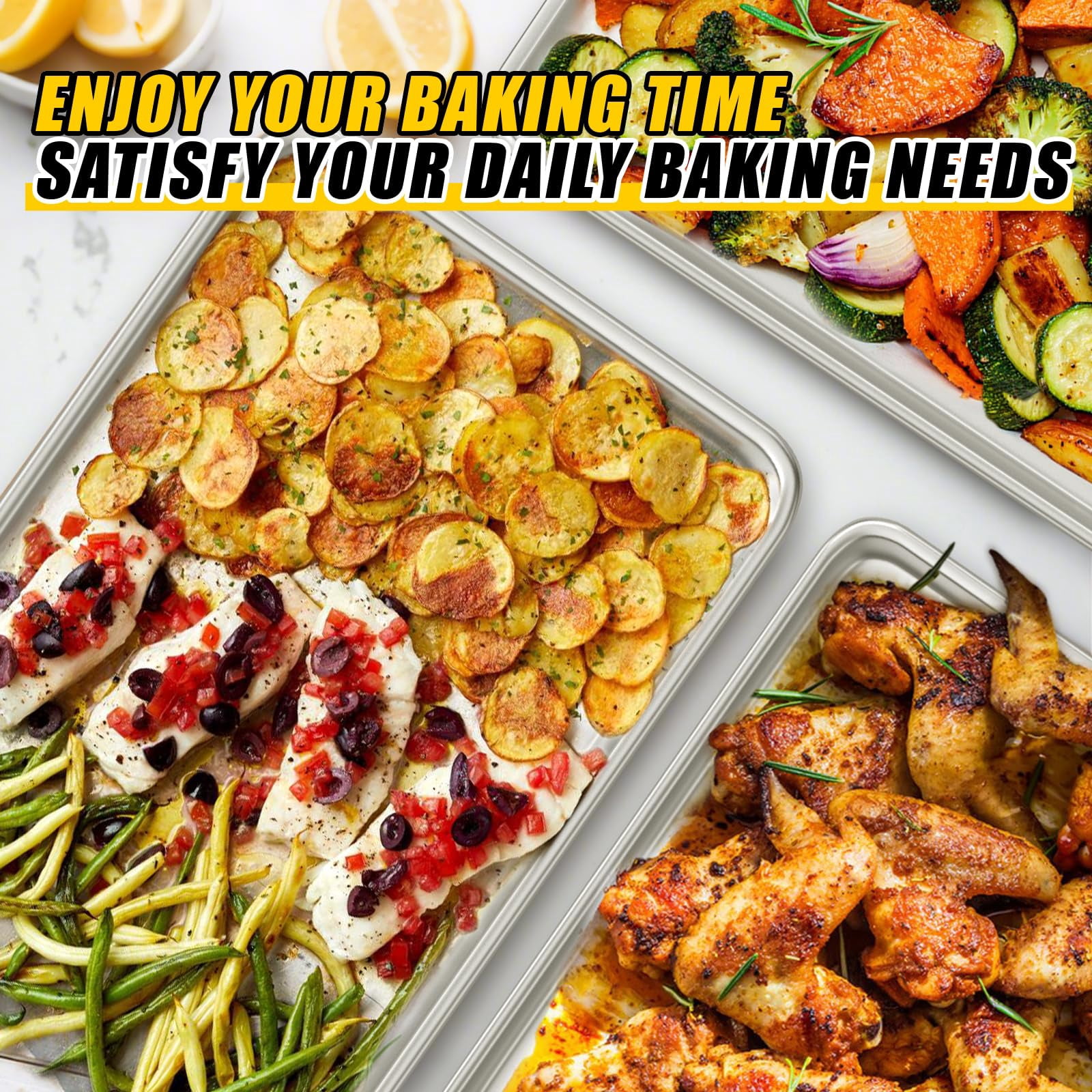 Baking Sheet Pan Set of 3 Commercial Quality Aluminum Cookie Sheets for Oven
