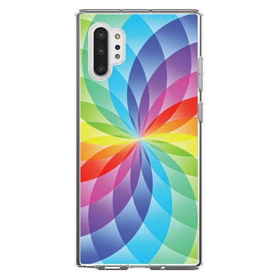 DistinctInk Clear Shockproof Hybrid Case for Galaxy Note 10 PLUS (6.8" Screen) - TPU Bumper, Acrylic Back, Tempered Glass Screen Protector - Rainbow Star Geometric