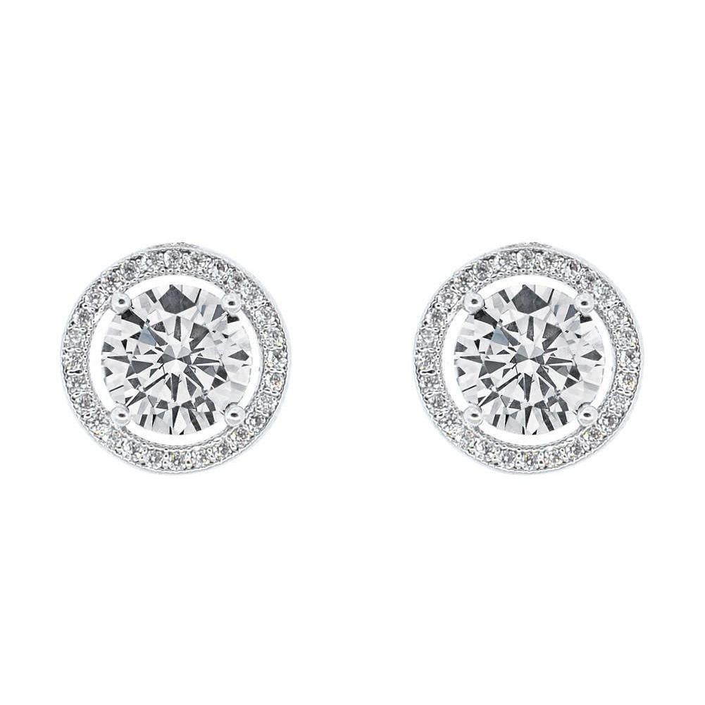 Round Cut White Cubic Zirconia Halo Stud Earrings In 14k Yellow Gold Over Sterling Silver 