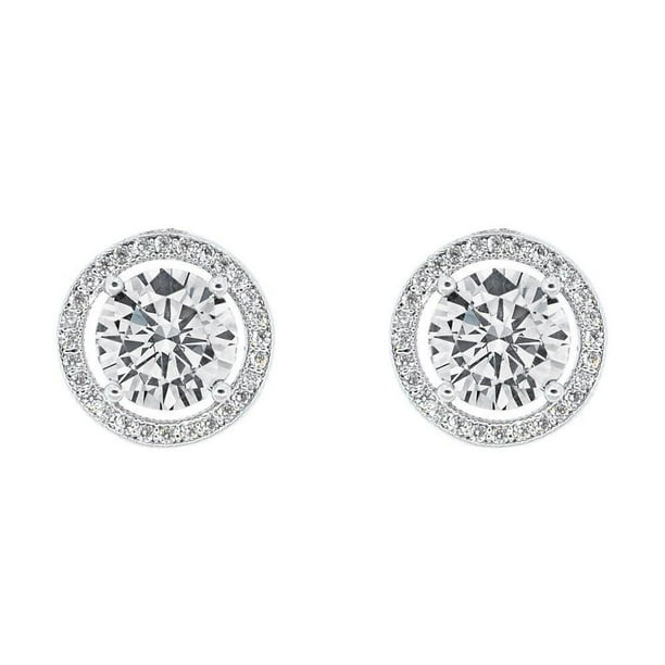 Cate & Chloe - Cate & Chloe Ariel 18k White Gold Halo CZ Stud Earrings ...