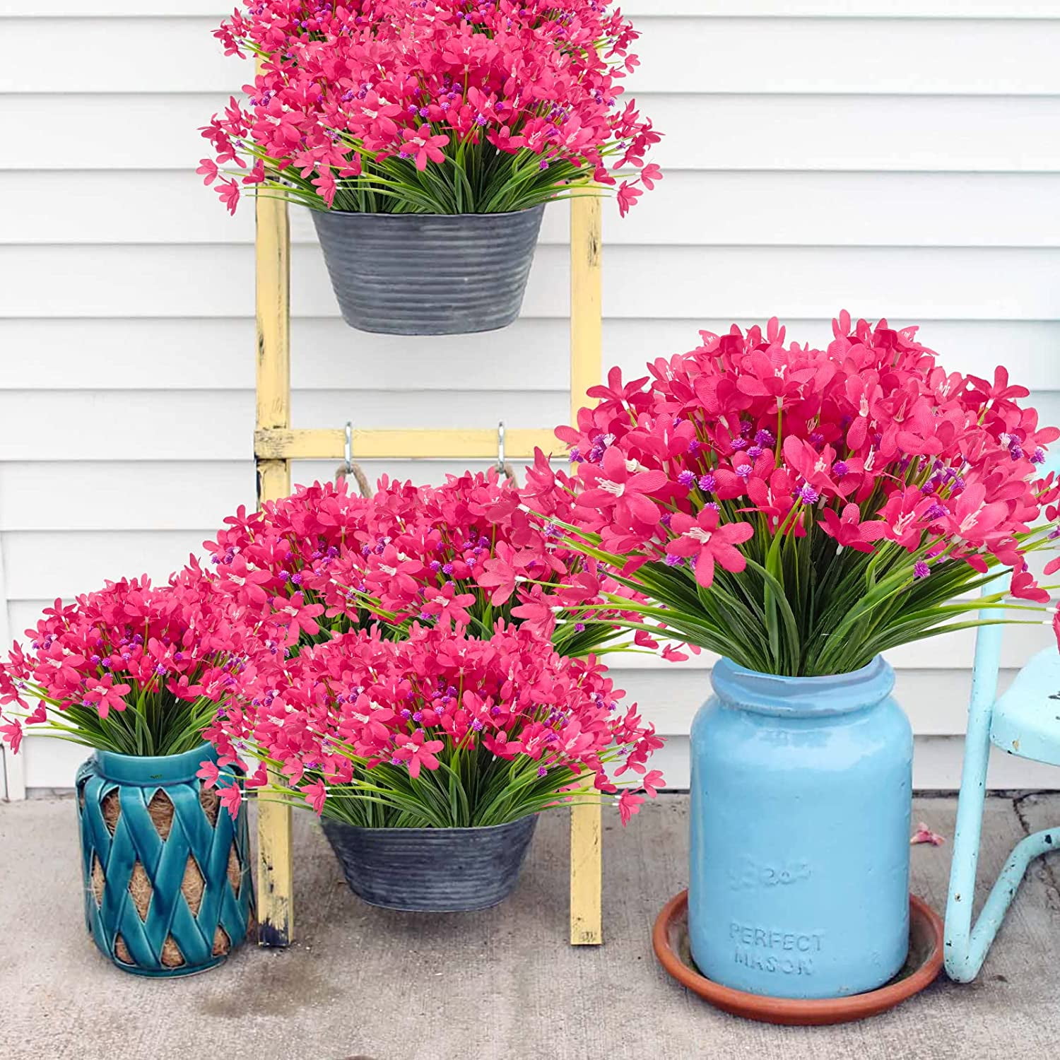 MAMOWEAR 4/8PCS Artificial Daffodils Flowers Outdoor UV Resistant Fake Silk Flowers Faux Plastic Greenery Shrubs Garden Porch Window Box Decoration