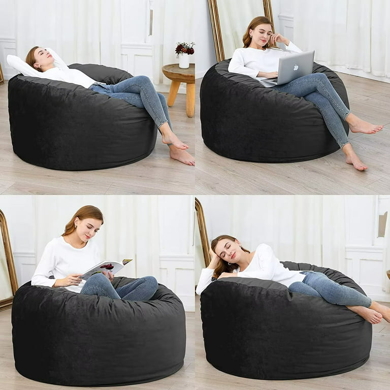 Black Bean Bag Lounger Chair Giant Extra Large Oversized Dorm Room Sleeper  Sofa