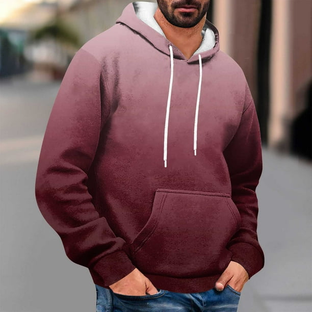Dolkfu Sudadera con capucha casual para hombres, sudadera con capucha de color degradado, camiseta de manga larga para el invierno. L
