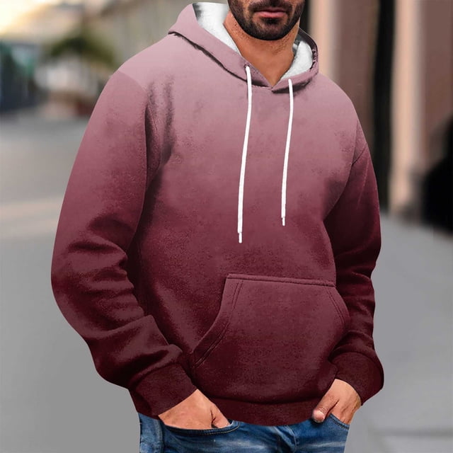 Dolkfu Sudadera con capucha casual para hombres, sudadera con capucha de color degradado, camiseta de manga larga para el invierno. L