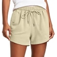 thumbnail image 2 of Womens Loose Waffle Knit Shorts Elastic Waist Drawstring Lounge Shorts Casual Summer Workout with Pockets Beige 3XL, 2 of 7
