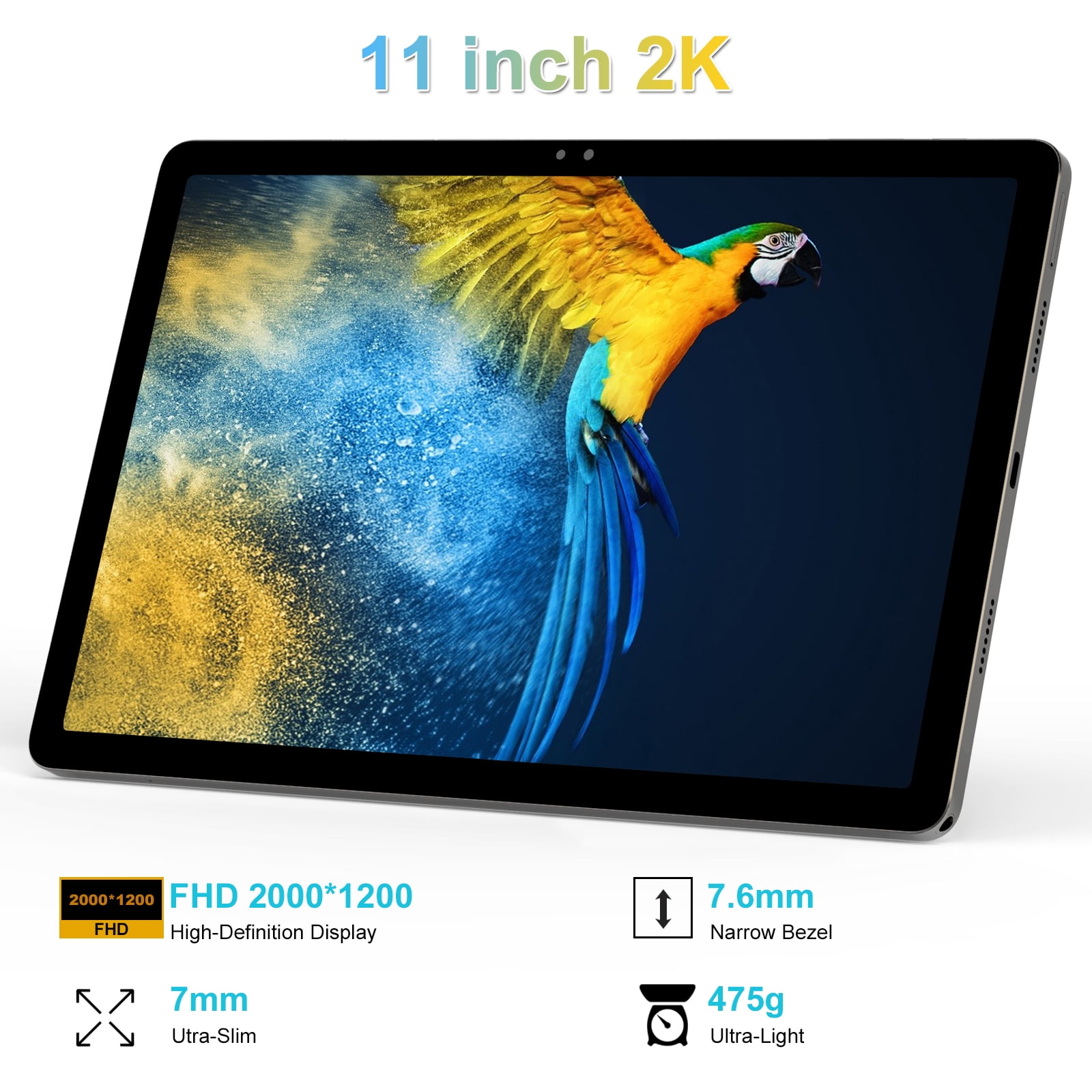 11 inch Tablet with Keyboard Android 14 2000*1200 2K Display Tablets PC, T616 Octa-Core 2.0GHz, 18GB RAM 128GB ROM 1TB Expandable, 5M+5M+13MP AI Camera, 9000mAh Battery, WiFi, Bluetooth, GPS
