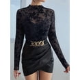 thumbnail image 5 of Womens Lace Mesh Long Sleeve Top Floral Sheer See Through Tops Mock Neck Shirts Party Club Night Blouses Black S, 5 of 7